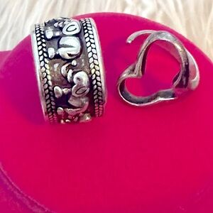 2 Sterling Silver Open Band Rings Heart size 4 & Elephants w/ Trunks up size 5